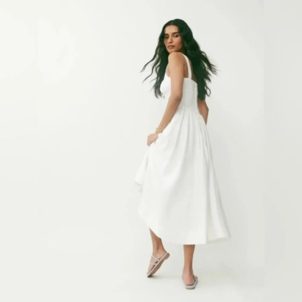 NEW Reformation Balia Linen Sleeveless Midi Dress in White | US 4 UK 8 - Picture 4 of 16